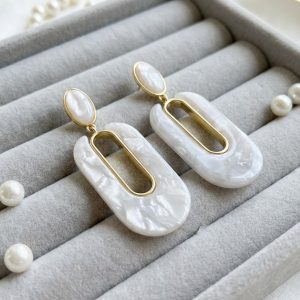 大理石橢圓耳飾