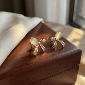 濁色珠帶鑽綁結耳飾