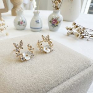 滿鑽蝴蝶花卉耳飾