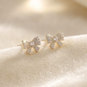 蝴蝶結鑲鑽 耳飾