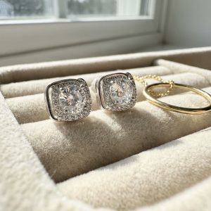 高級鑲鑽方型 耳飾