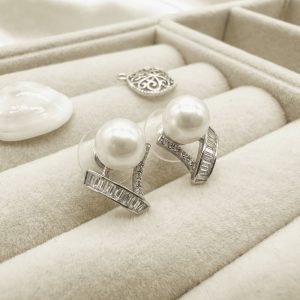 珍珠扭結鋯石 耳飾