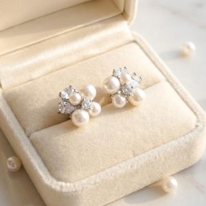 輕奢鋯石珍珠-銀 耳飾