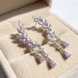 輕奢紫鑽葉子造型 耳飾