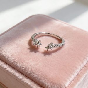 925純銀星星鋯石開口戒
