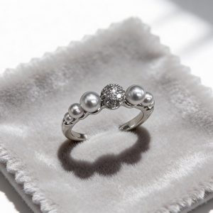 925純銀鑲鑽珍珠開口戒