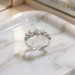 925純銀鑲鑽珍珠開口戒