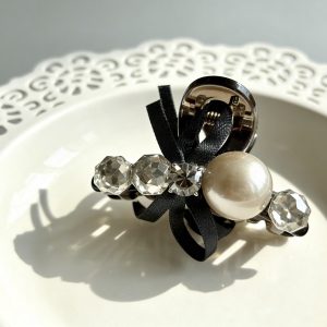 珍珠水鑽蝴蝶結結質感小邊夾