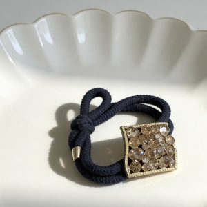 韓版滿鑽菱形雙層髮圈-香檳