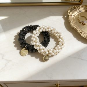 超閃水鑽+珍珠髮圈-黑