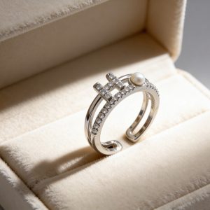 輕奢H幾何設計珍珠開口戒(#8)