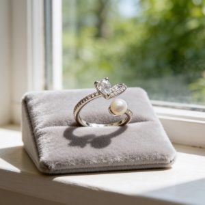 心型鋯石珍珠開口戒#7