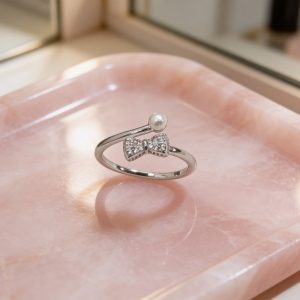 鑽感蝴蝶結珍珠開口戒 #7